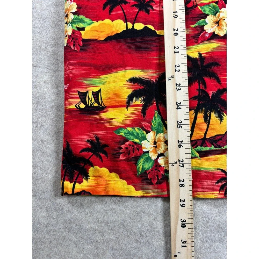 Howie Hawaii Aloha Shirt Mens Large Red Sunset Palm Tree Hibiscus Sailboat L